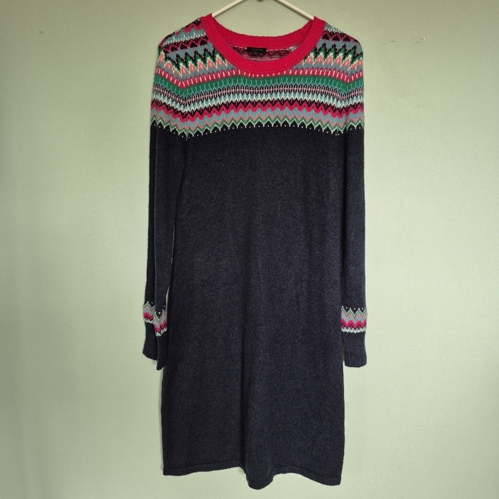 Talbots Women's Cabincore Festive Navy Fair Isle Soft Knit Midi Dress Size Small - Picture 2 of 5